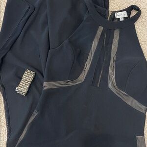 Emerald Sundae Maxi Black Mesh Peek-A-Boo Paneled Dress w Zip Back and High Slit